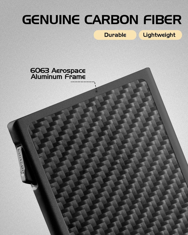 LORZOR Carbon Fiber Wallet for Men, 0.3IN Ultra-slim Minimalist Card Holder with Money Clip, Trigger Button for Quick Card Access, Ultra-light Aerospace Aluminum, RFID-Blocking, Gift Box - Image 3
